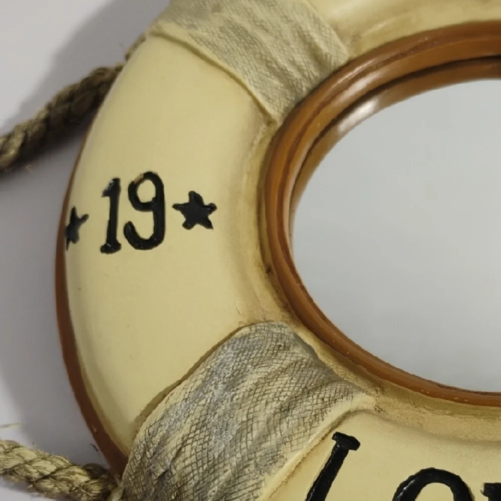 Titanic 1912 Nautical Mirror Cream and Brown Life Ring Wall Decor Vintage